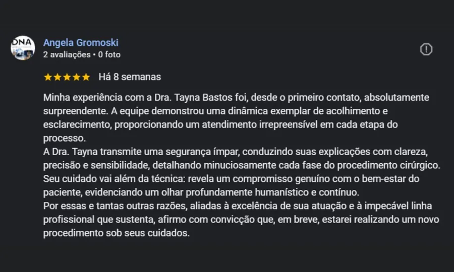 Avaliação de paciente no Google