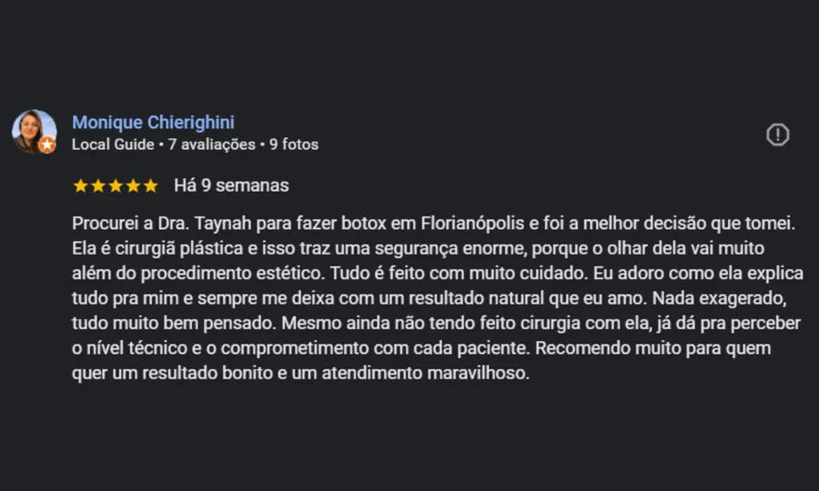 Avaliação de paciente no Google