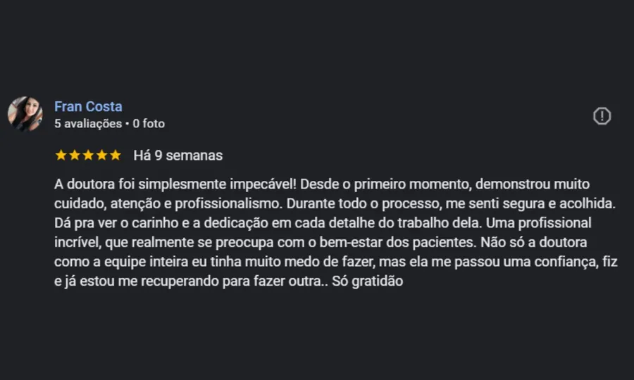 Avaliação de paciente no Google