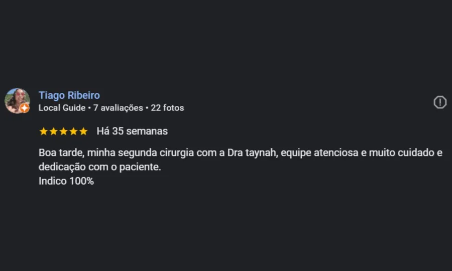 Avaliação de paciente no Google