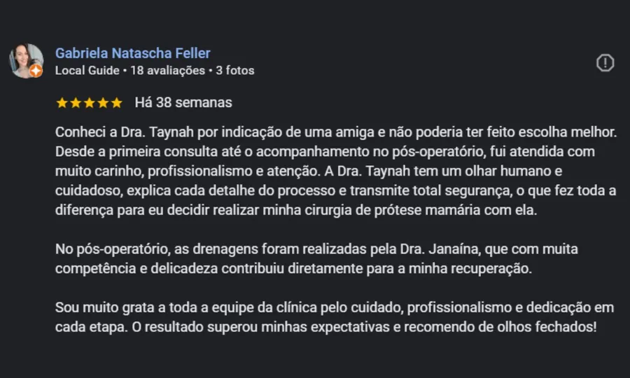 Avaliação de paciente no Google