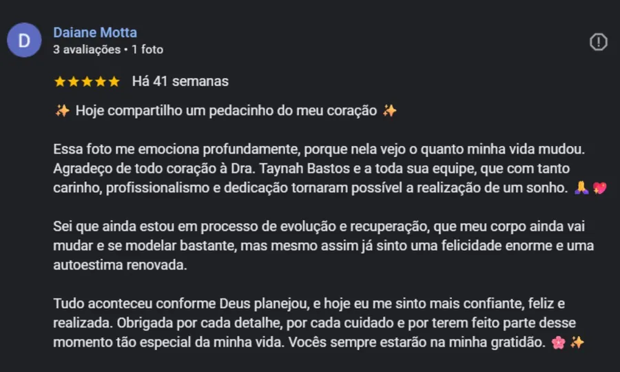 Avaliação de paciente no Google