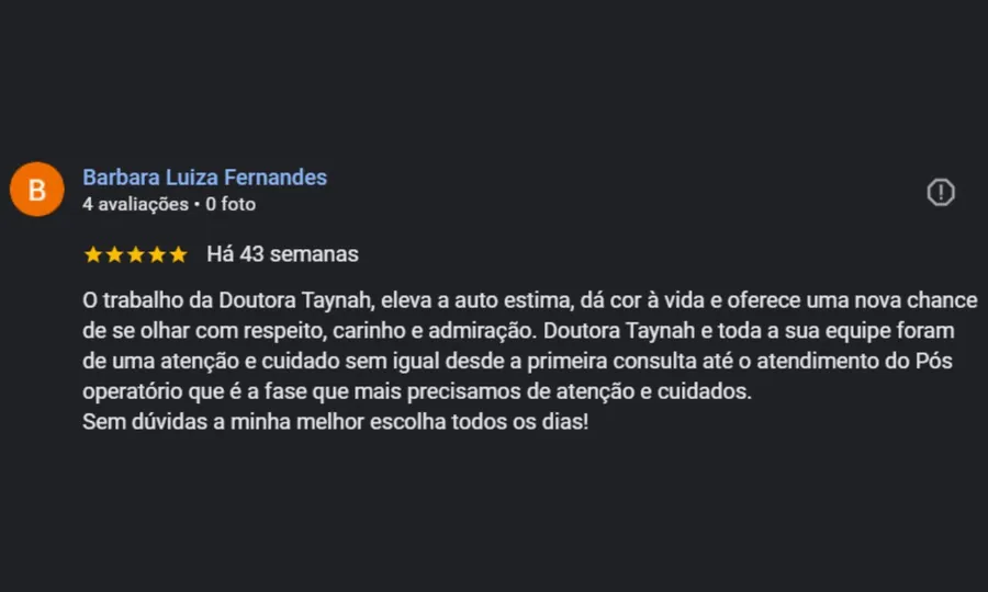 Avaliação de paciente no Google