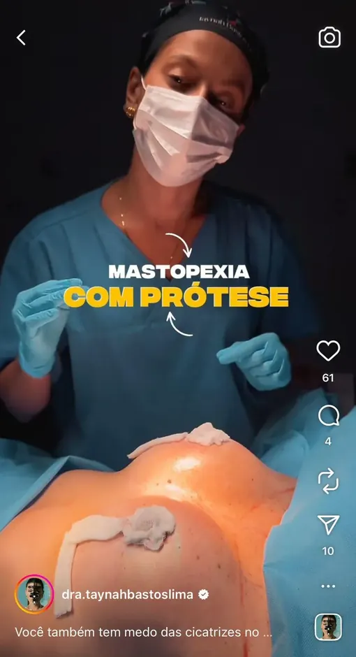 Publicação da Dra. Taynah no Instagram